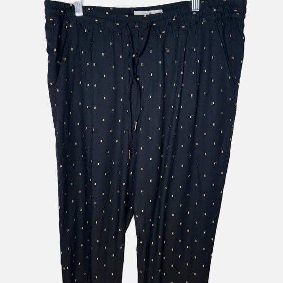 Joie Sayla Pants Women’s L Caviar Black Gold Dot Silk Blend Pull On Tapered Leg - Picture 7 of 13